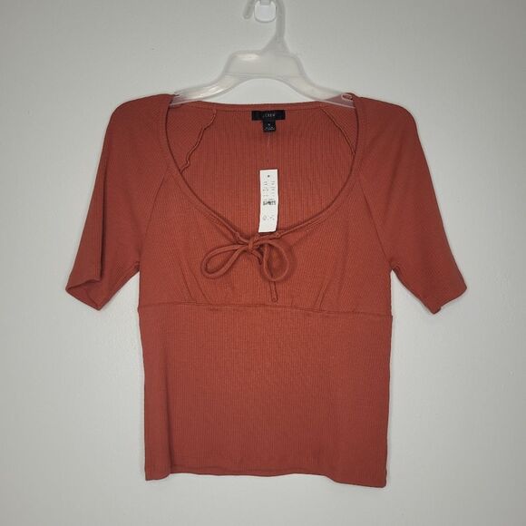 J. Crew Wildfire Orange Red Tie Front Vintage Ribed Blouse size small NWT - Picture 1 of 6